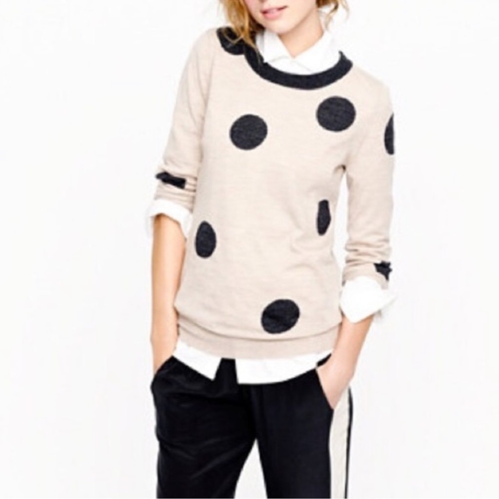J CREW Beige & Gray Polka Dot Merino Wool Sweater - 11808 - Sz S